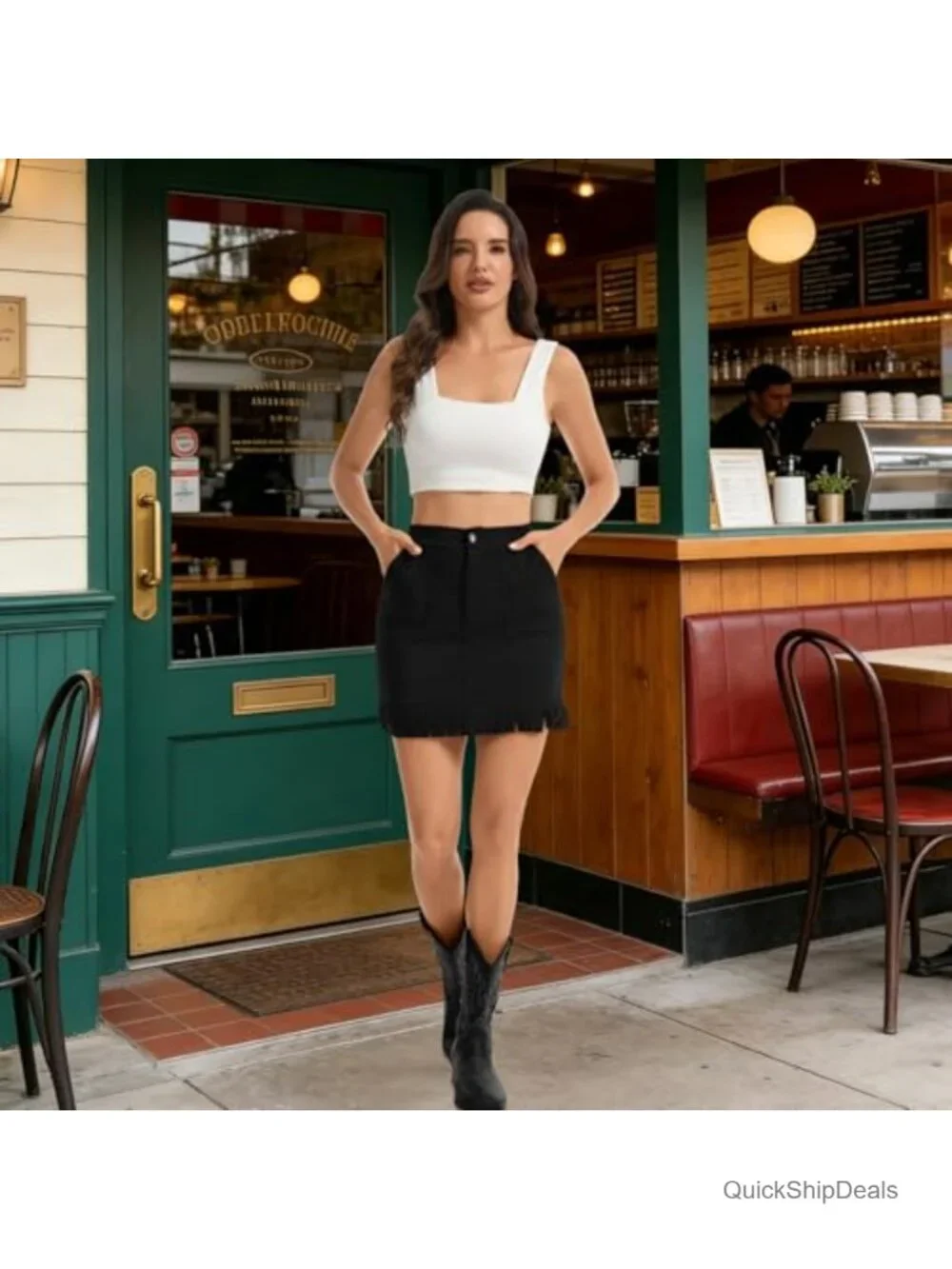 Faux Suede Fringe Mini Skirt High Waisted Tassel Pencil Skirt with Pockets